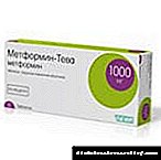 Metformin 1000 mg: Präis, Bewäertungen an Instruktiounen